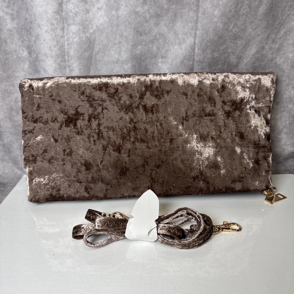 Womens Crushed brown Velvet Foldable Clutch Clutch Shoulder Evening Purse Bag